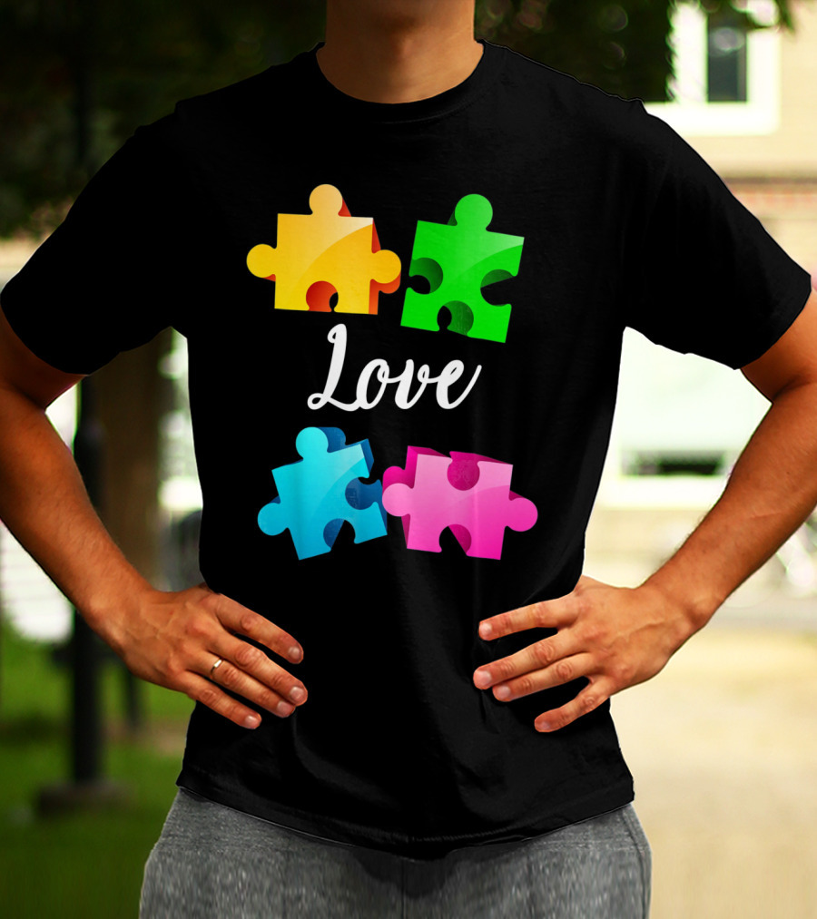Autism Awareness Love With Colorful Puzzle Pieces T-Shirt