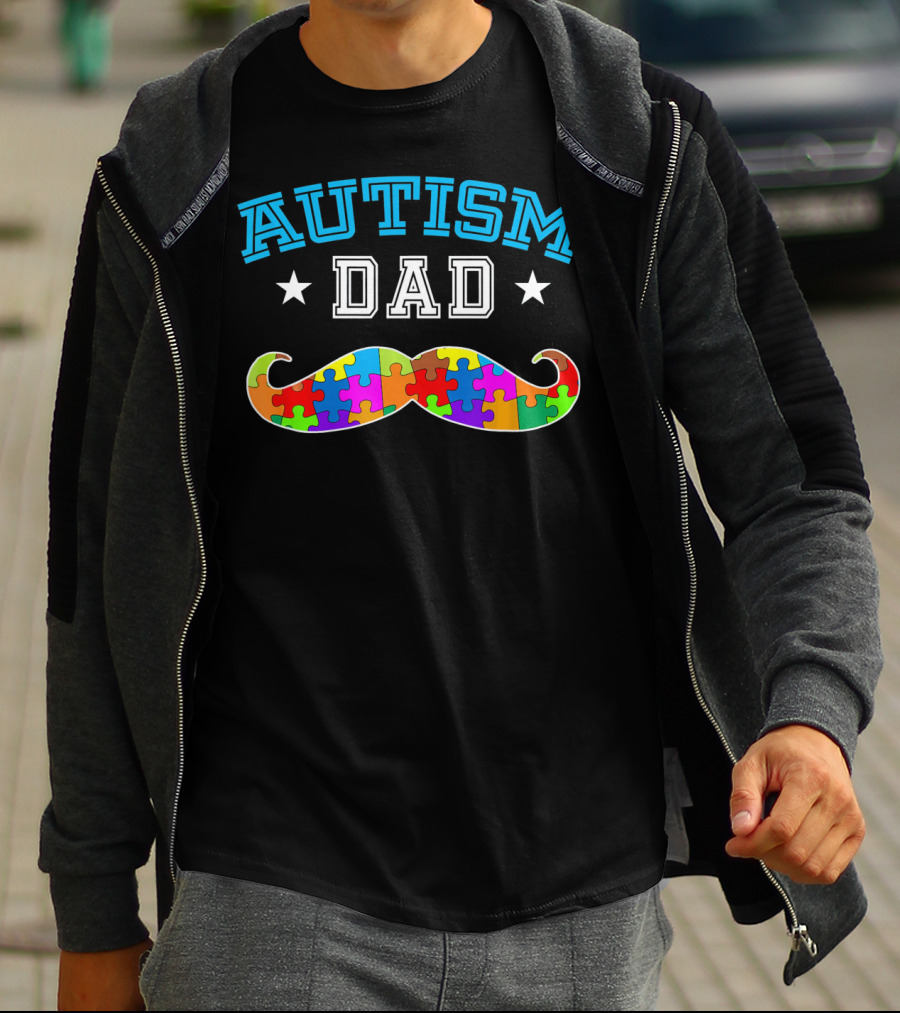 AUTISM DAD PUZZLE MUSTACHE AUTISM AWARENESS DAD T-Shirt