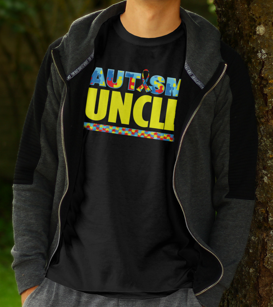 Autism Uncle Puzzle Ribbon Awareness Support T-Shirt