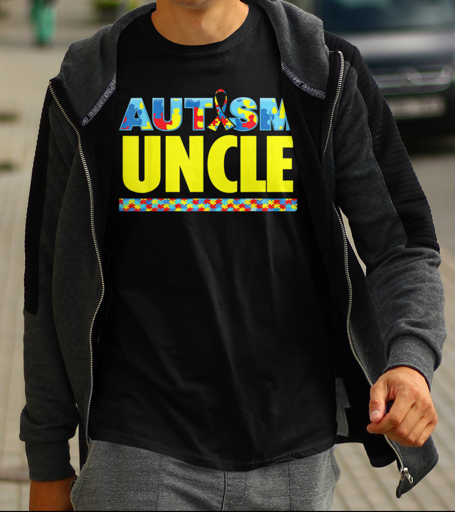 Autism Uncle Puzzle Ribbon Awareness Support T-Shirt