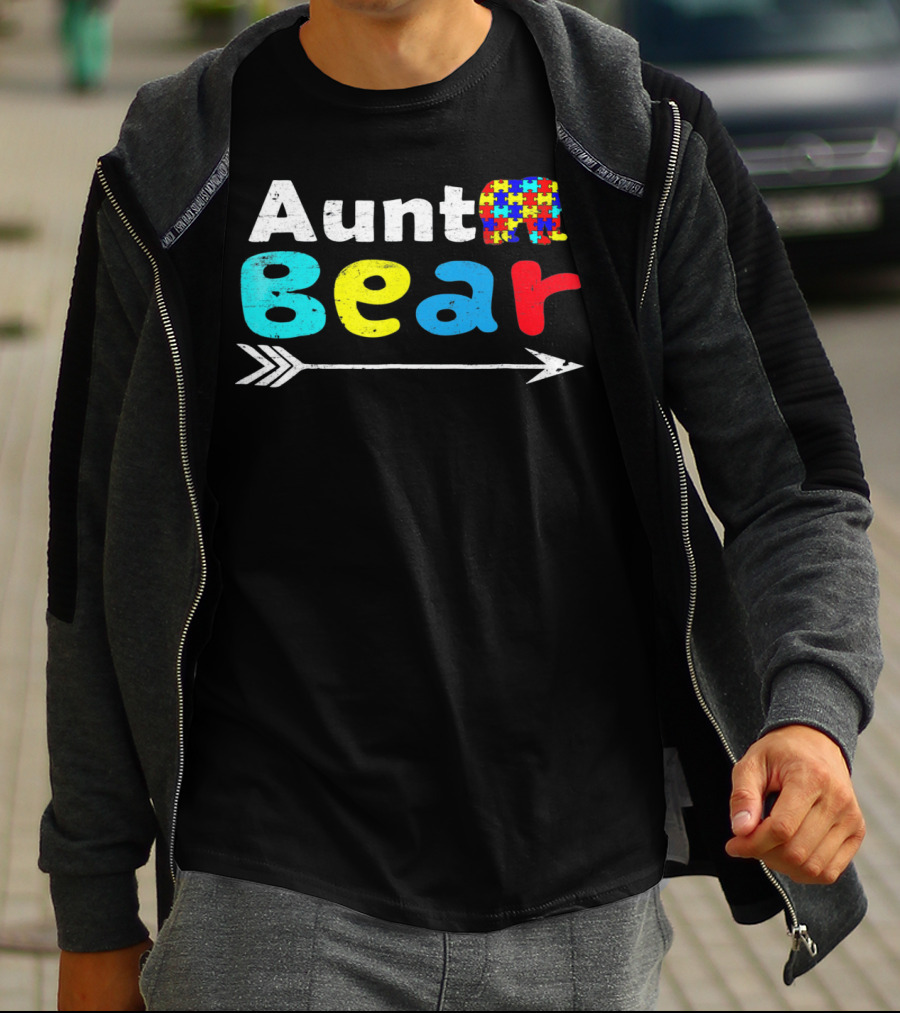 Aunt Bear Autism Awareness Puzzle Bear Arrow T-Shirt