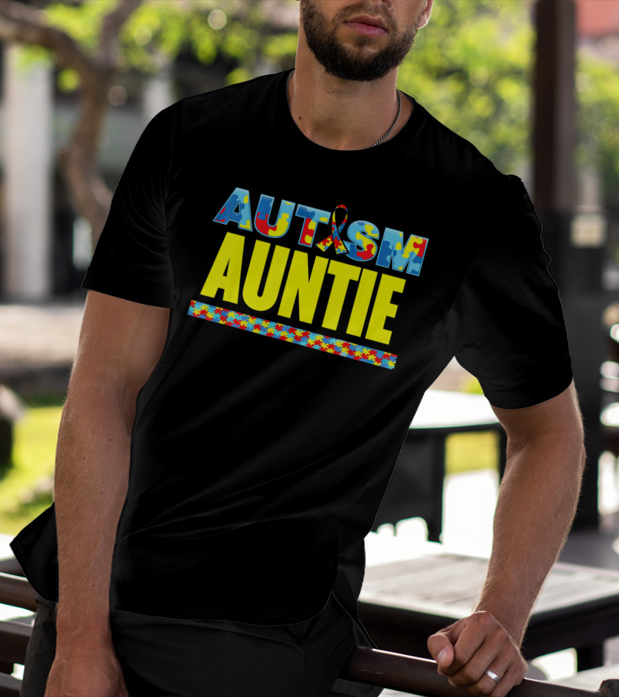 Autism Auntie Puzzle Ribbon Awareness Support T-Shirt