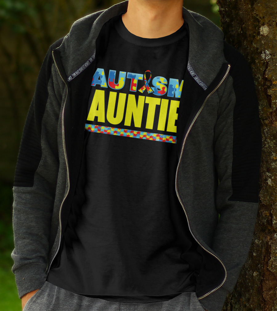 Autism Auntie Puzzle Ribbon Awareness Support T-Shirt