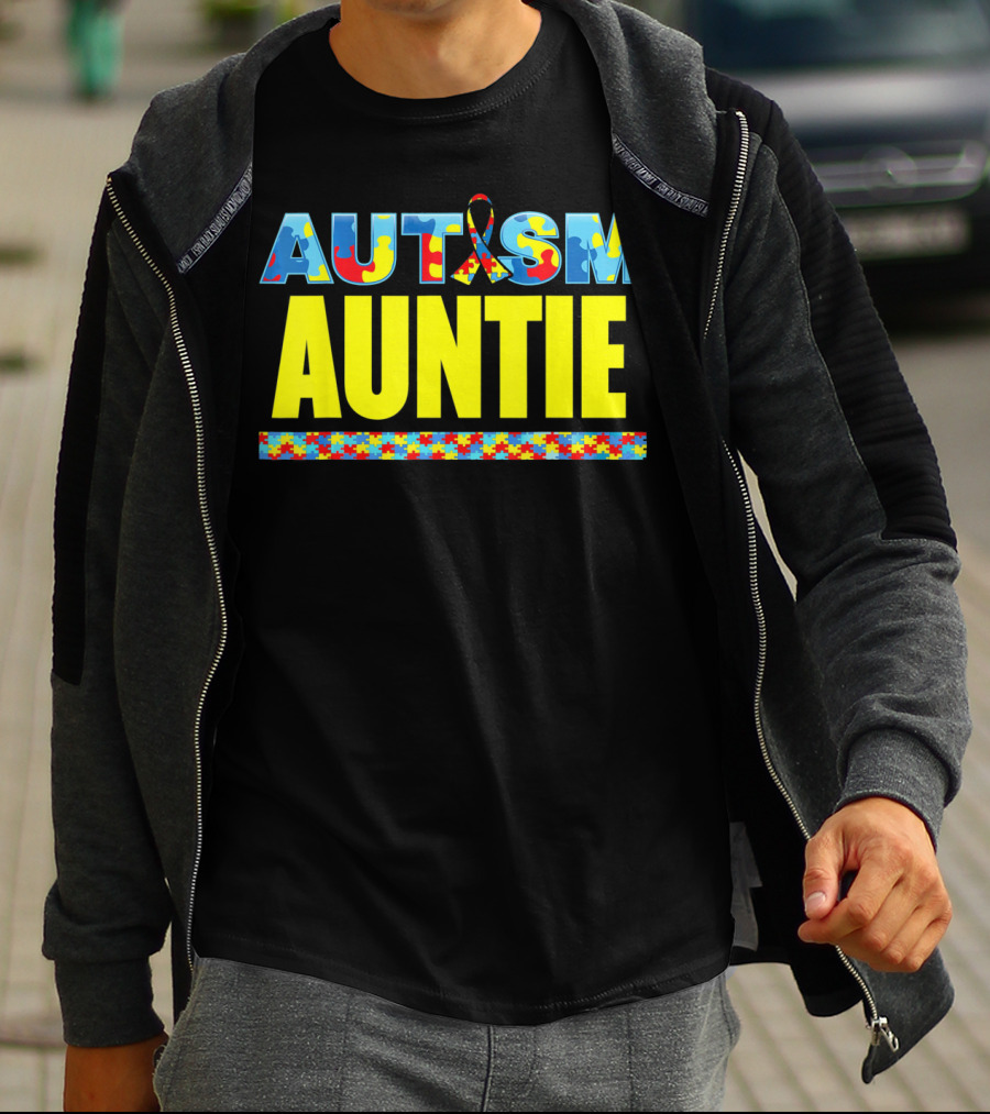 Autism Auntie Puzzle Ribbon Awareness Support T-Shirt