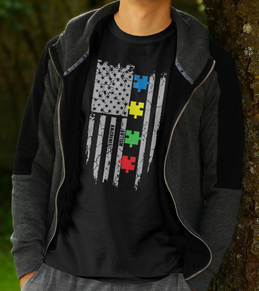 Autism Awareness Puzzle Flag With Colored Pieces T-Shirt