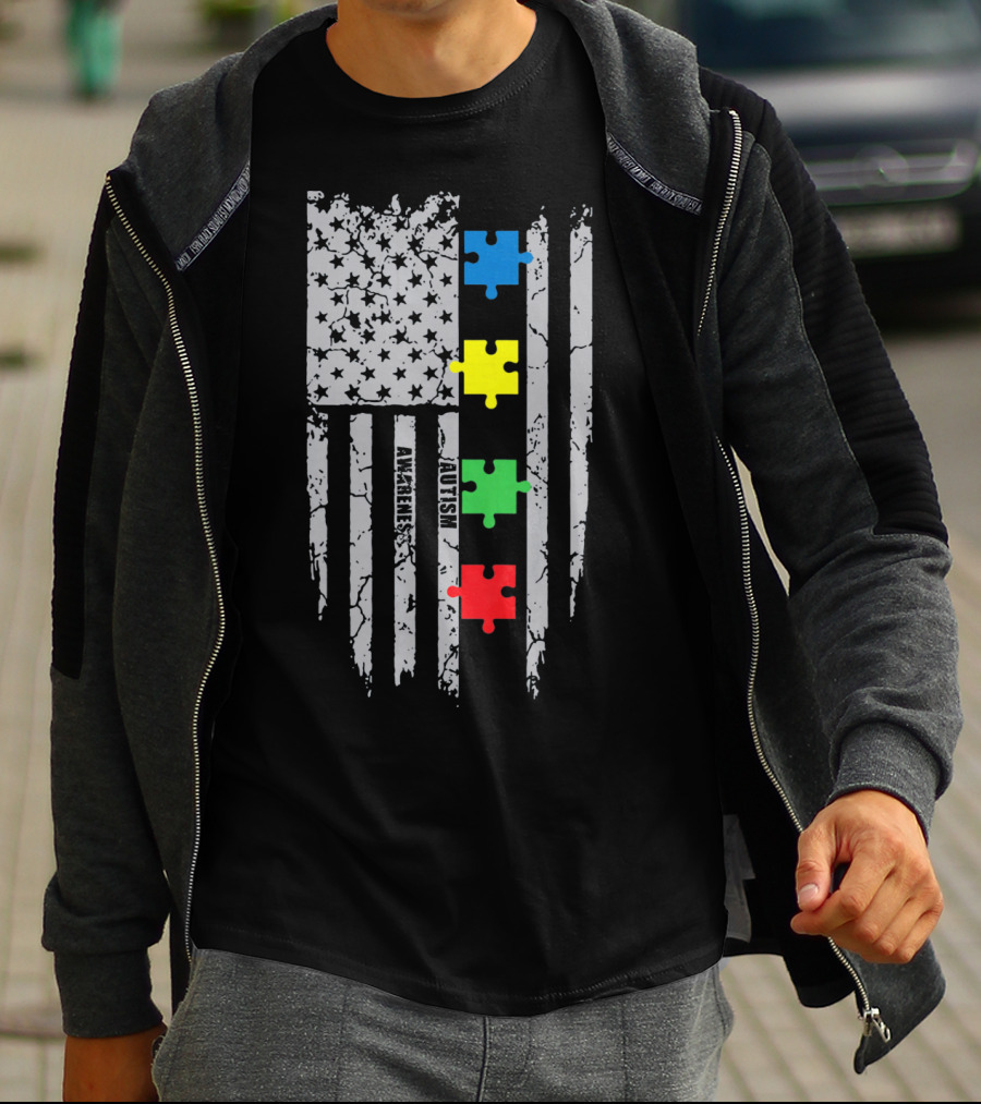 Autism Awareness Puzzle Flag With Colored Pieces T-Shirt