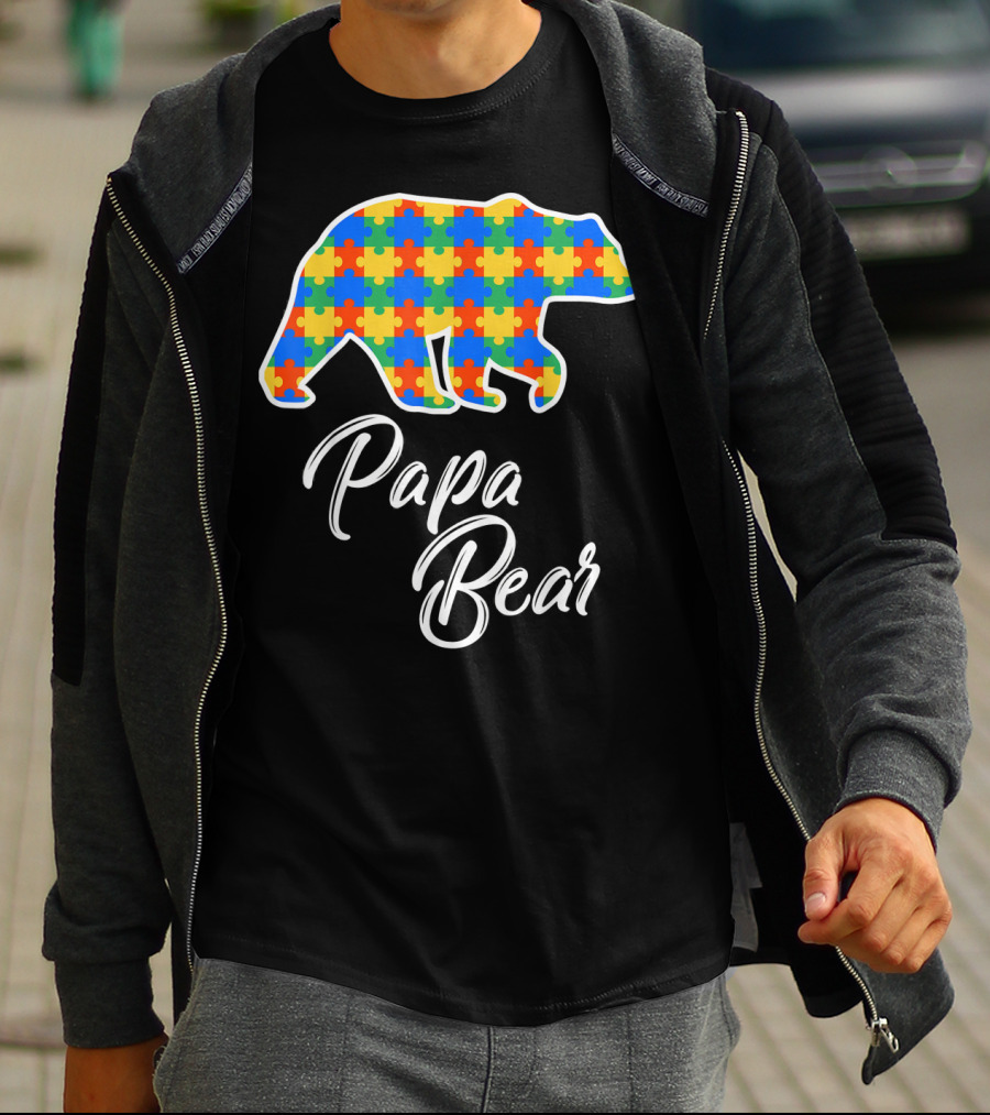 Papa Bear Autism Puzzle Awareness T-Shirt