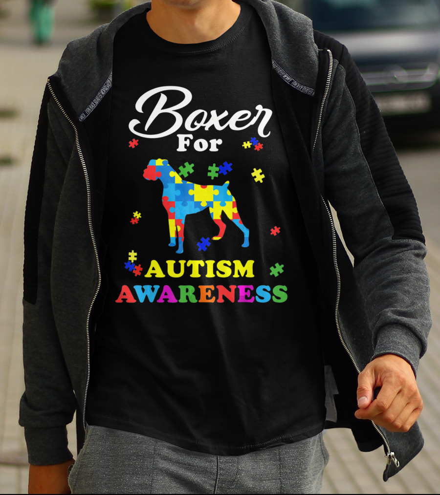 Boxer Dog In Autism Awareness Puzzle T-Shirt