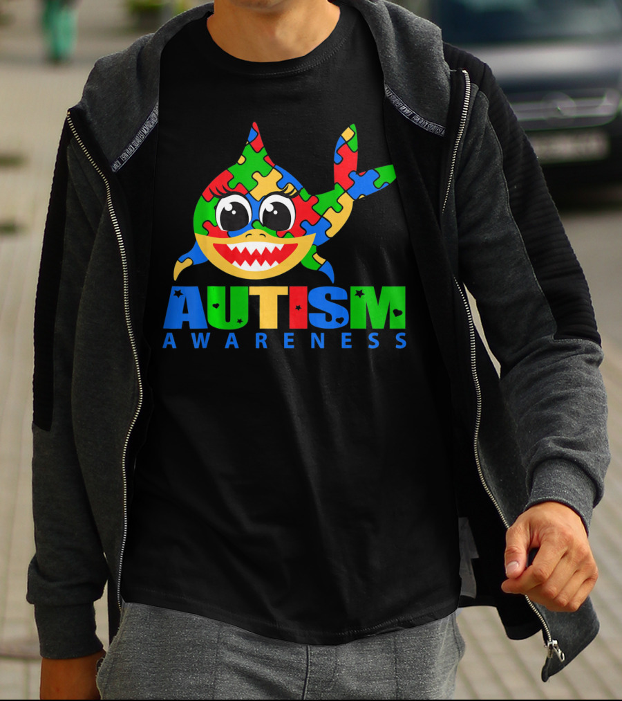 Autism Awareness Colorful Puzzle Shark T-Shirt