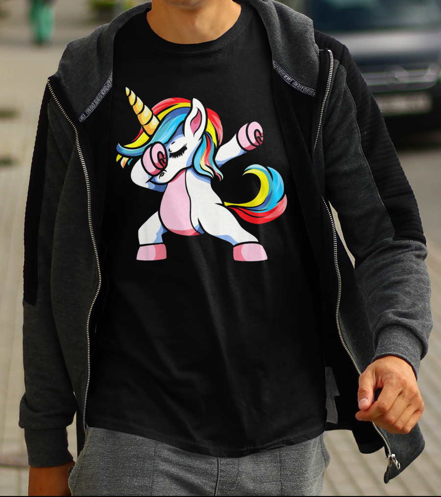 Autism Awareness Dabbing Unicorn Rainbow Mane T-Shirt