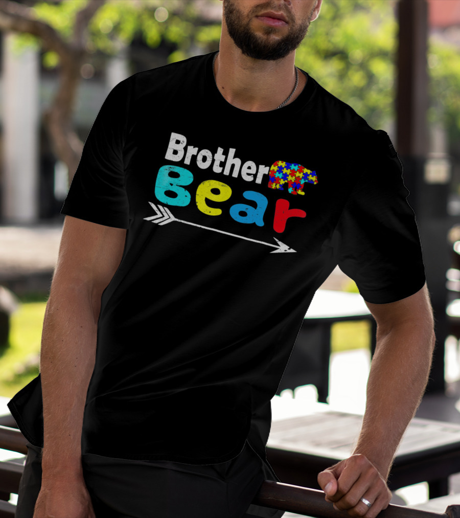 Brother Bear Family Autism Awareness Puzzle Arrow T-Shirt