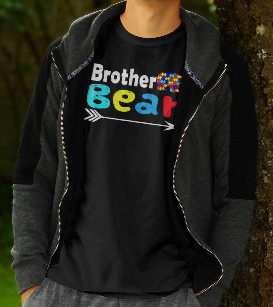 Brother Bear Family Autism Awareness Puzzle Arrow T-Shirt
