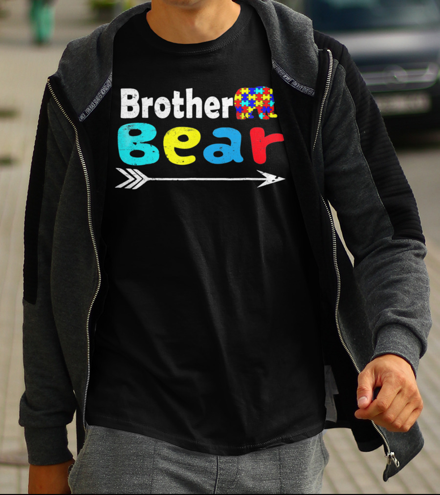Brother Bear Family Autism Awareness Puzzle Arrow T-Shirt