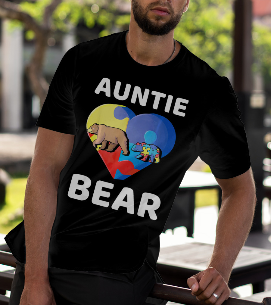 Auntie Bear Heart Puzzle Autism Awareness T-Shirt