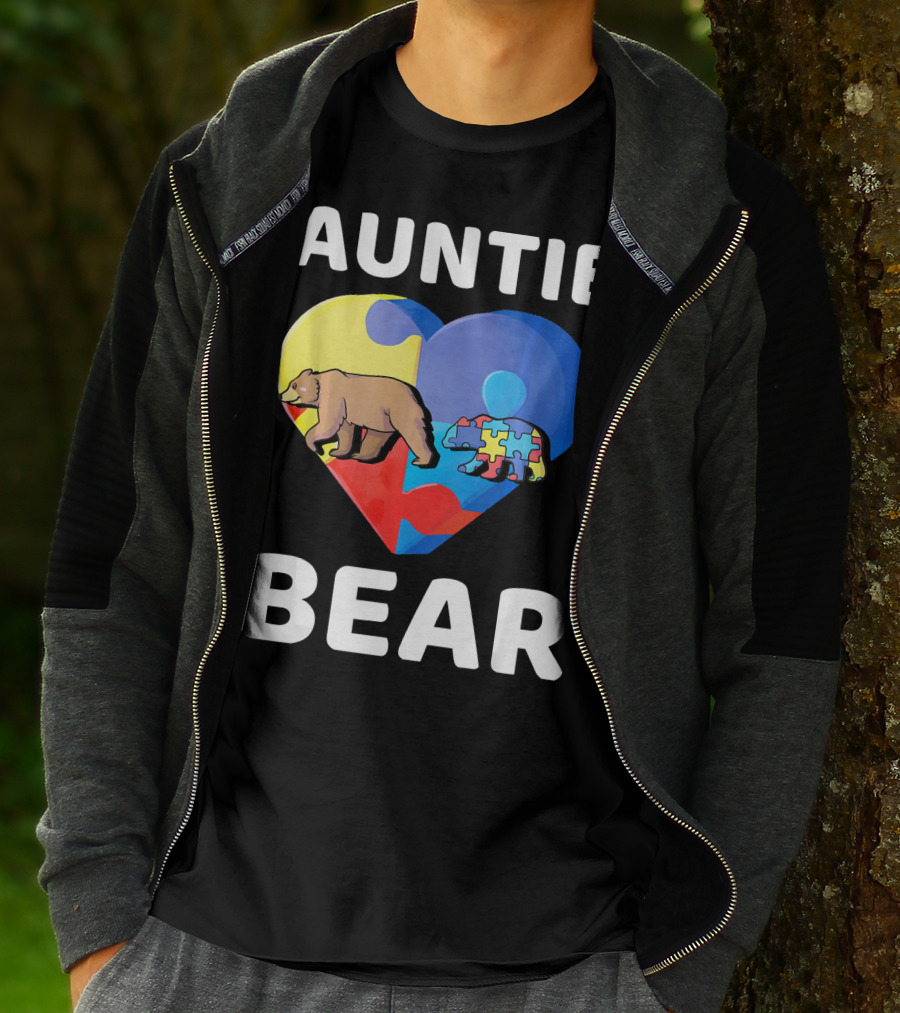 Auntie Bear Heart Puzzle Autism Awareness T-Shirt