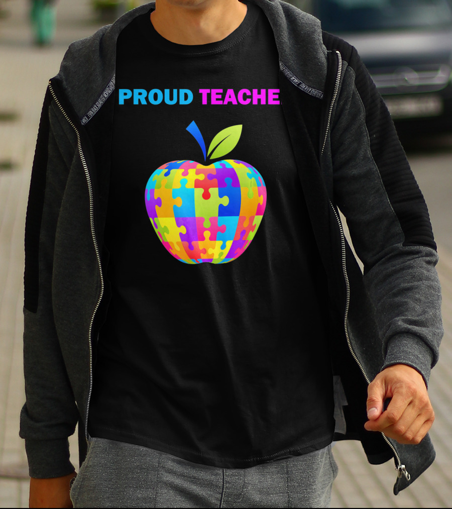 Proud Teacher Autism Awareness Puzzle Apple T-Shirt