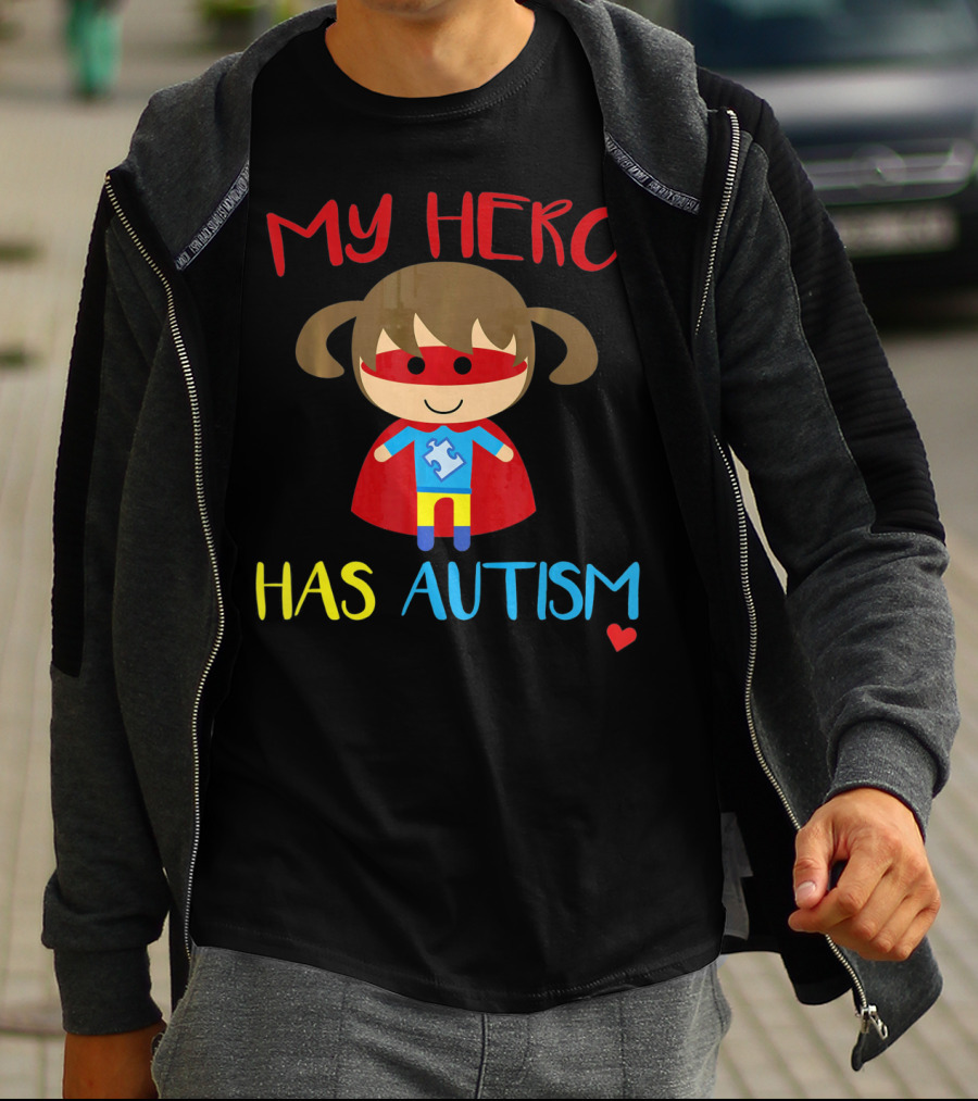 My Hero Has Autism Cute Girl Daughter Puzzle Heart T-Shirt