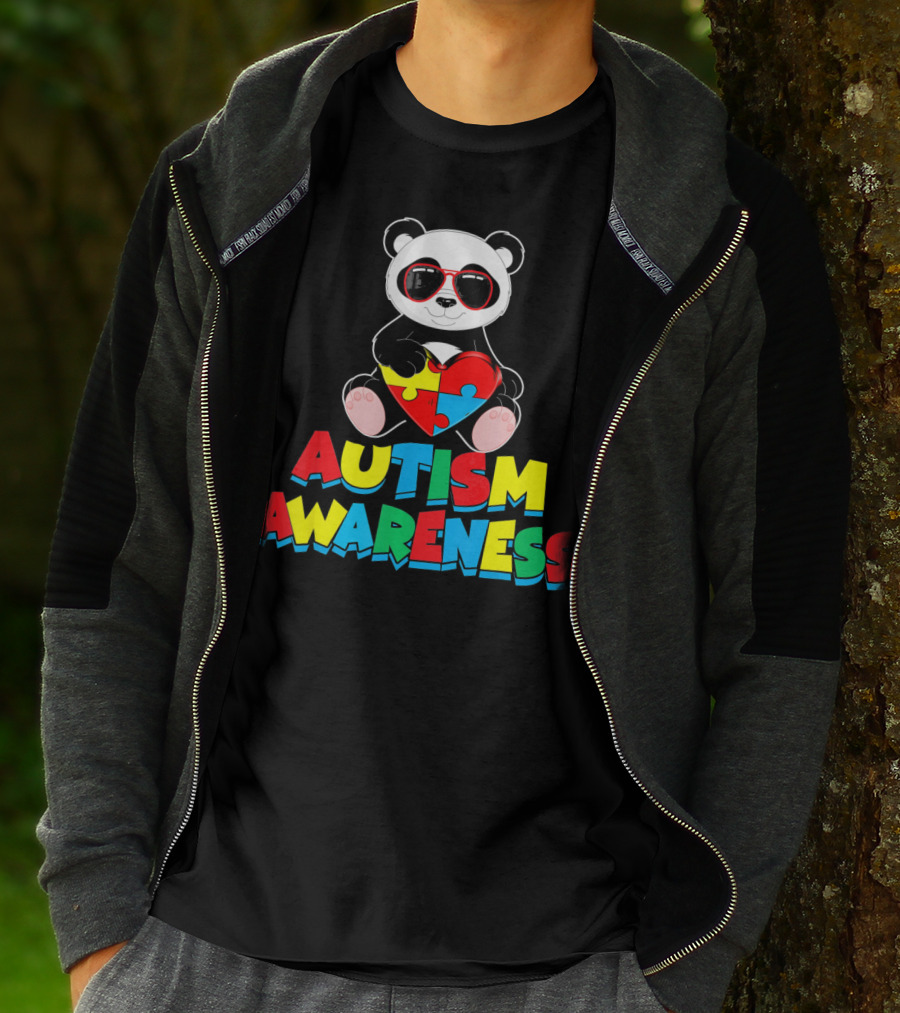 Autism Awareness Funny Panda With Heart-Shaped Puzzle T-Shirt