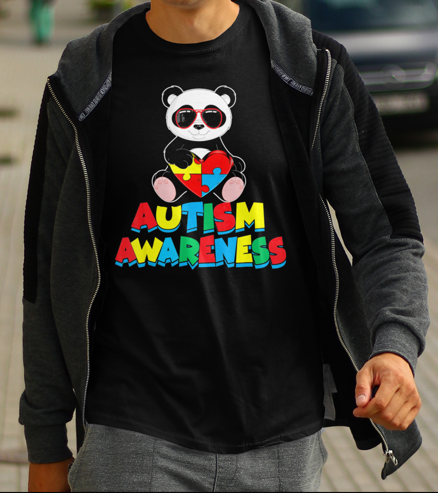 Autism Awareness Funny Panda With Heart-Shaped Puzzle T-Shirt