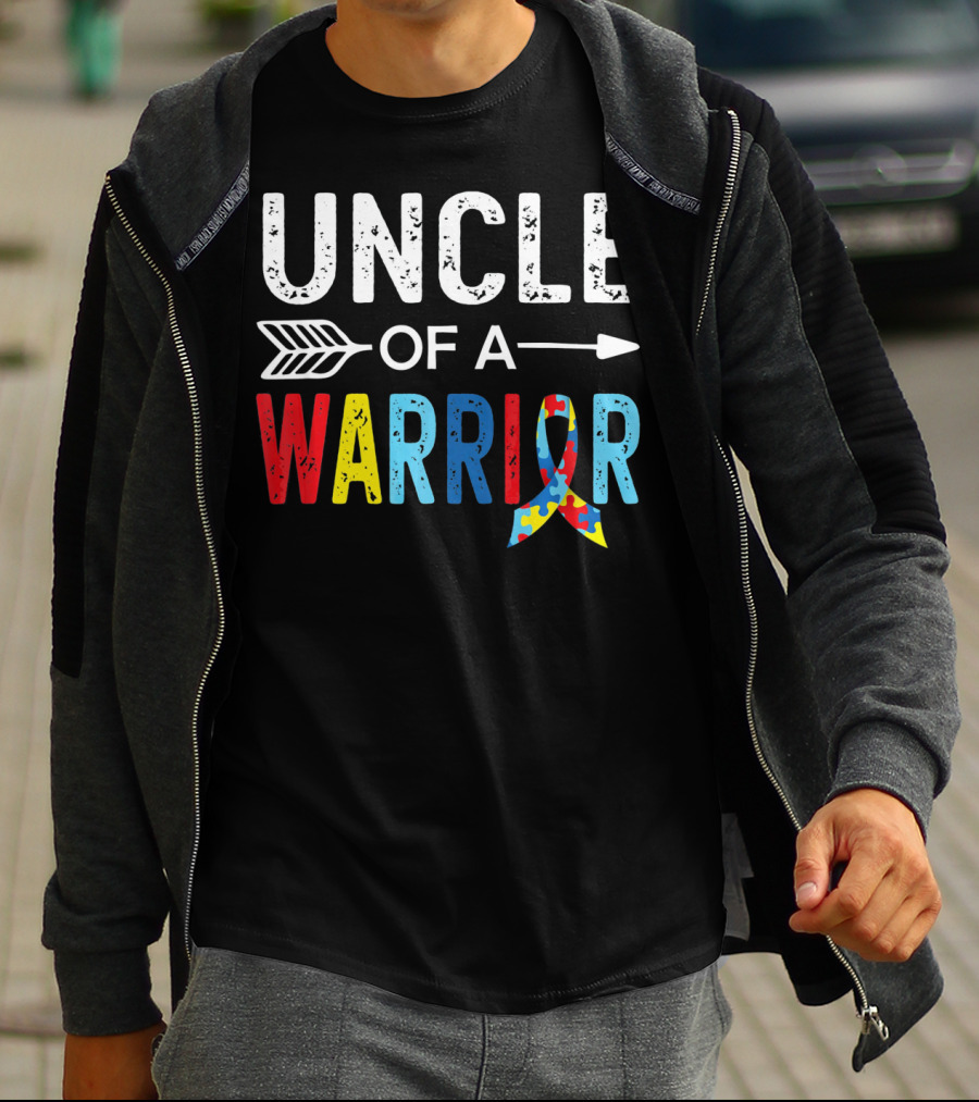 Uncle Of A Warrior Puzzle Ribbon Autism Awareness T-Shirt