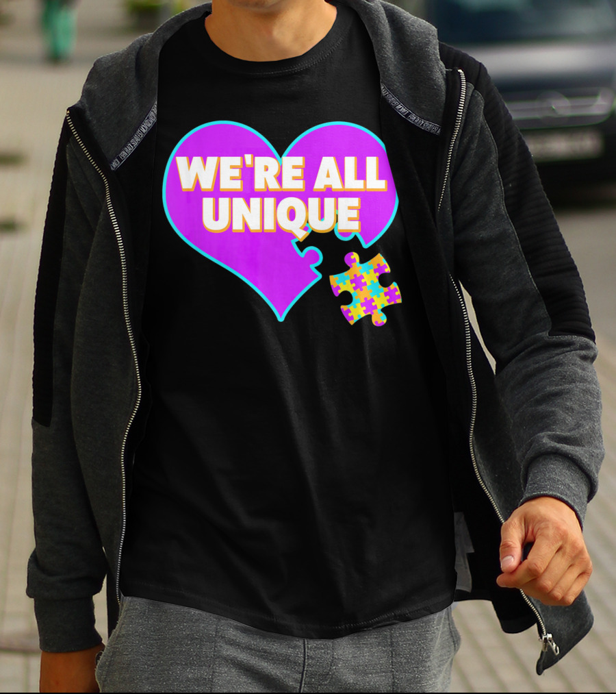 We're All Unique Autism Awareness Puzzle Heart T-Shirt