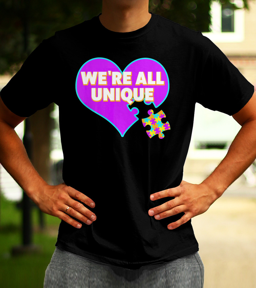 We're All Unique Autism Awareness Puzzle Heart T-Shirt