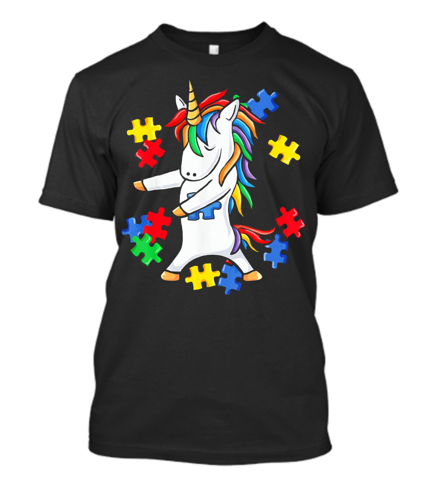 Autism Awareness Unicorn Puzzle Pieces Floss Dance T-Shirt