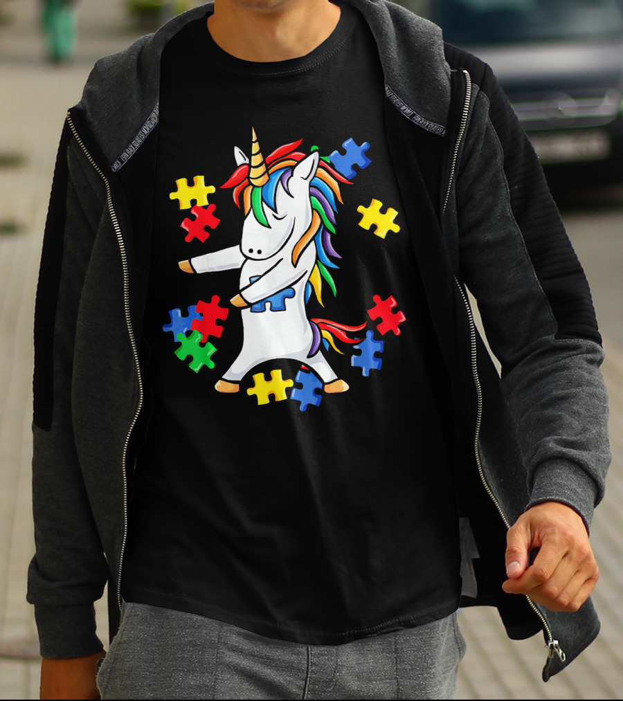 Autism Awareness Unicorn Puzzle Pieces Floss Dance T-Shirt