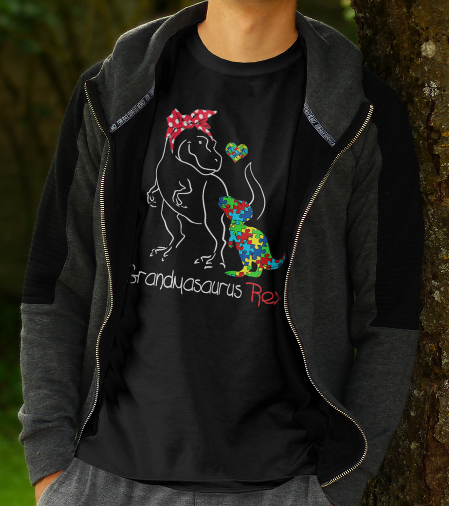Grandmasaurus Rex Dinosaur With Autism Puzzle Heart T-Shirt