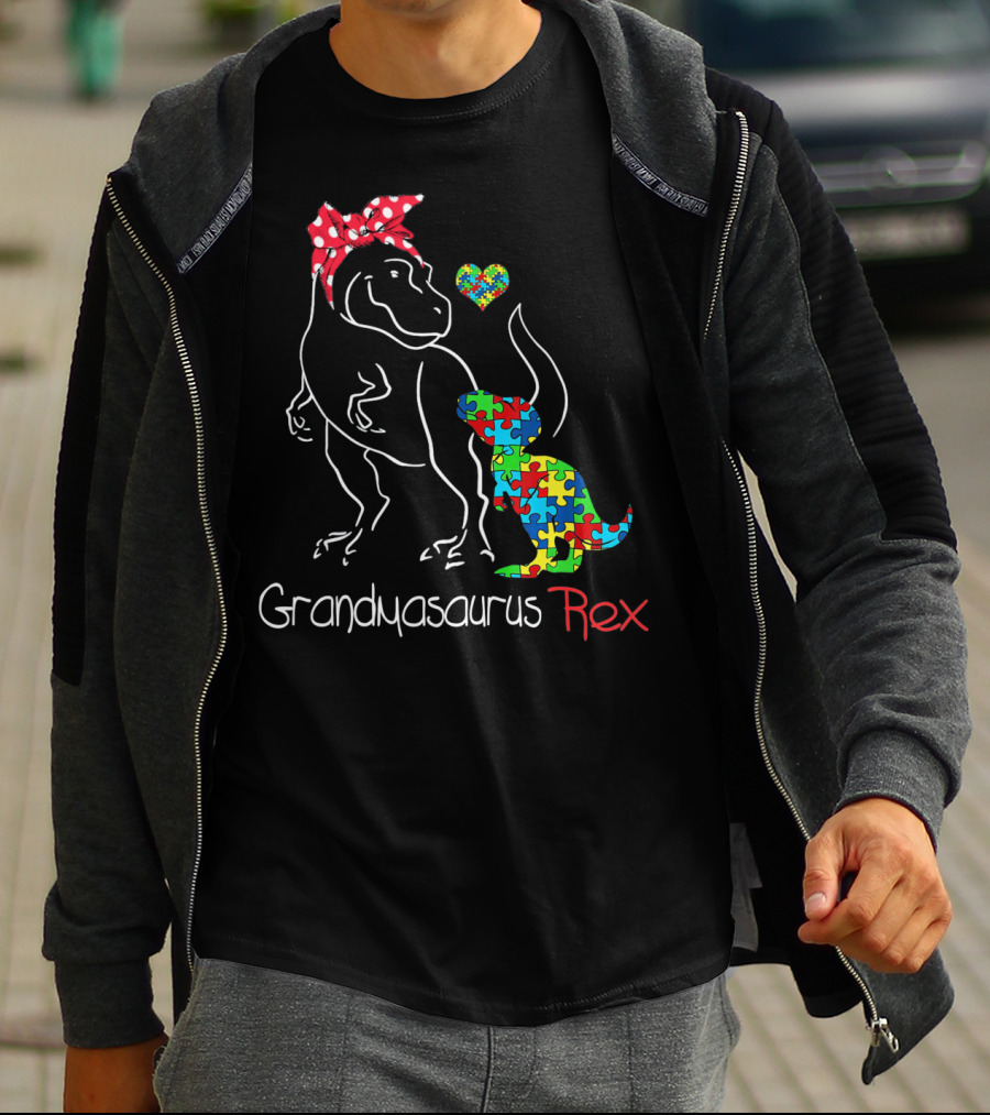 Grandmasaurus Rex Dinosaur With Autism Puzzle Heart T-Shirt
