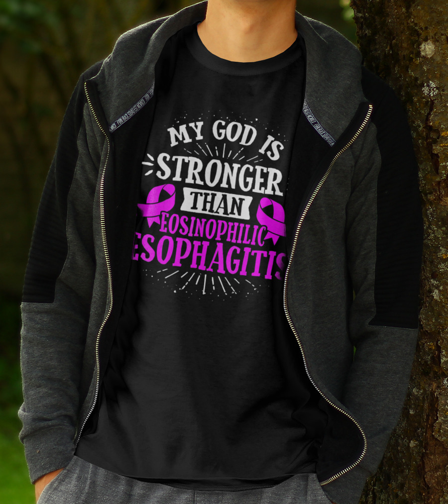 My God Is Stronger Than Eosinophilic Esophagitis Magenta Awareness T-Shirt