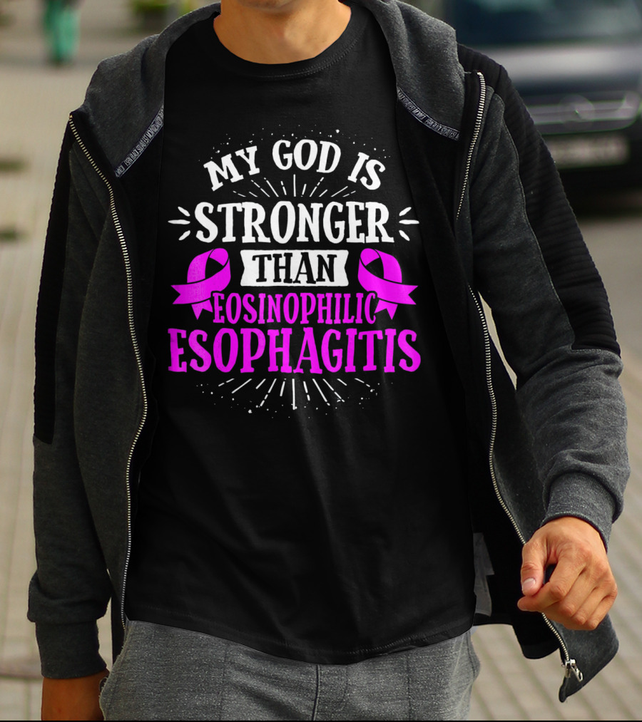 My God Is Stronger Than Eosinophilic Esophagitis Magenta Awareness T-Shirt