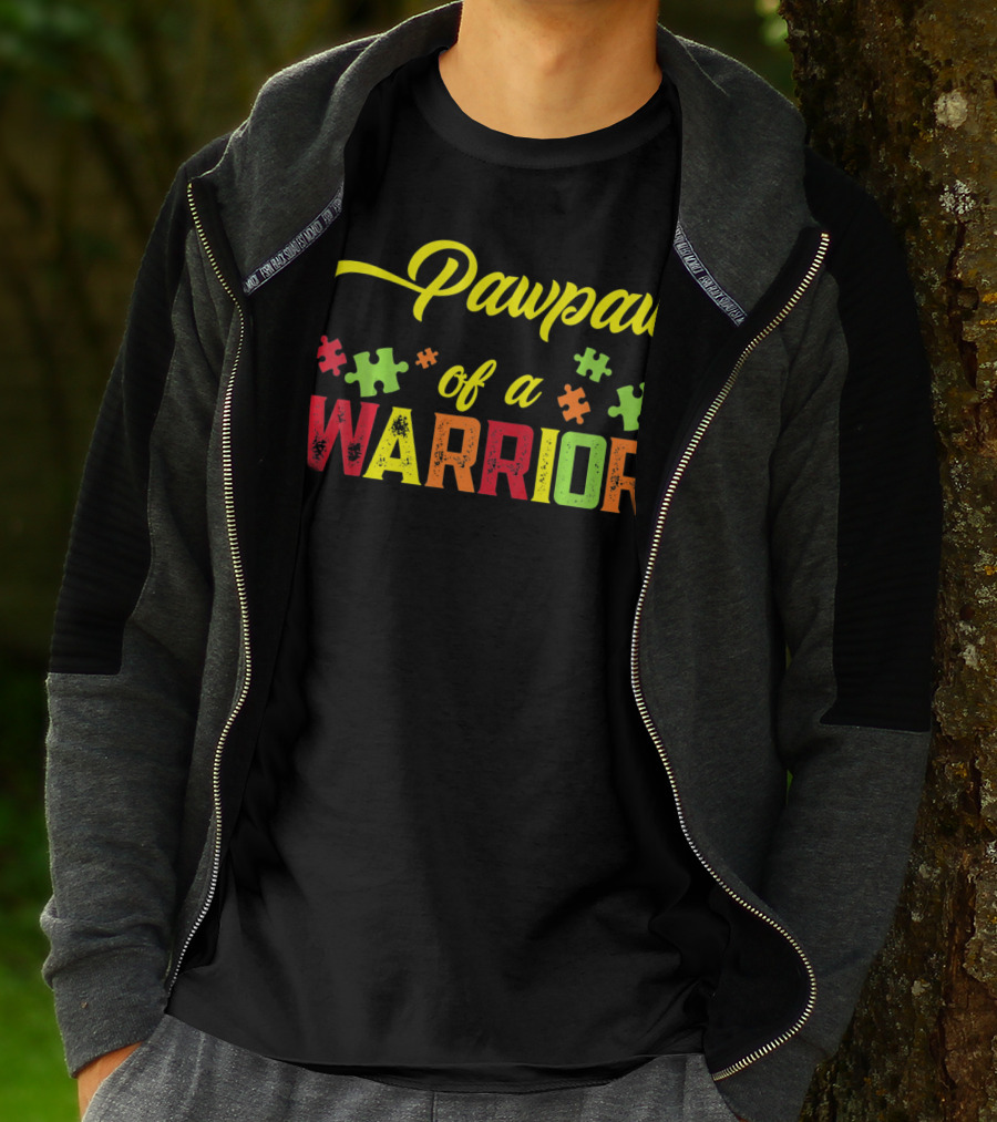 Pawpaw Of A Warrior Autism Awareness Puzzle Pieces T-Shirt
