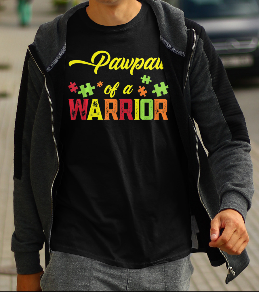 Pawpaw Of A Warrior Autism Awareness Puzzle Pieces T-Shirt