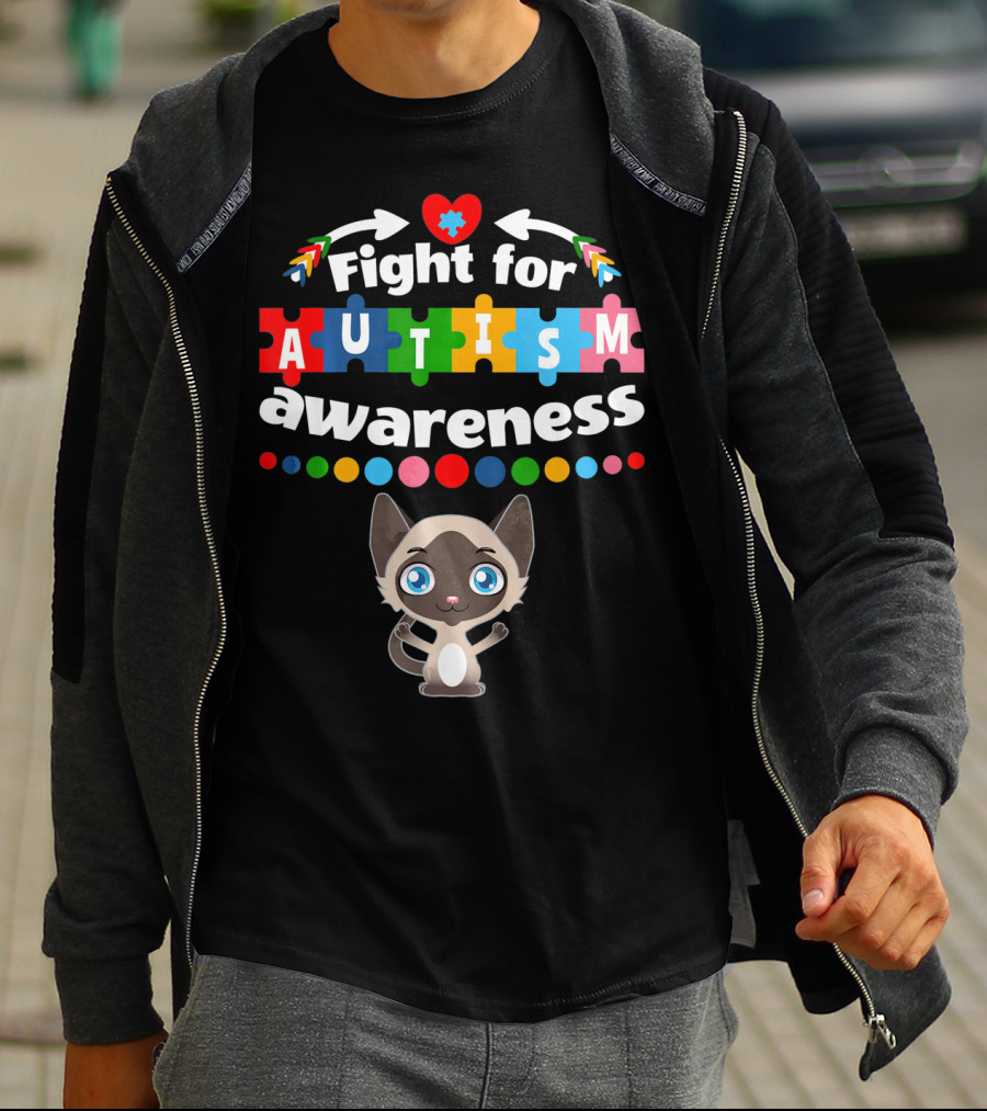 Fight For Autism Awareness Cat Puzzle Heart T-Shirt
