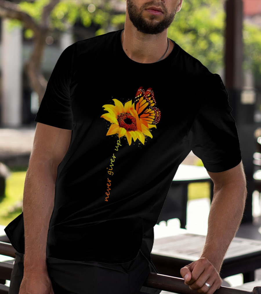 Never Give Up Multiple Sclerosis Awareness Butterfly Sunflower T-Shirt