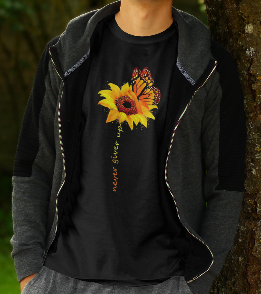 Never Give Up Multiple Sclerosis Awareness Butterfly Sunflower T-Shirt