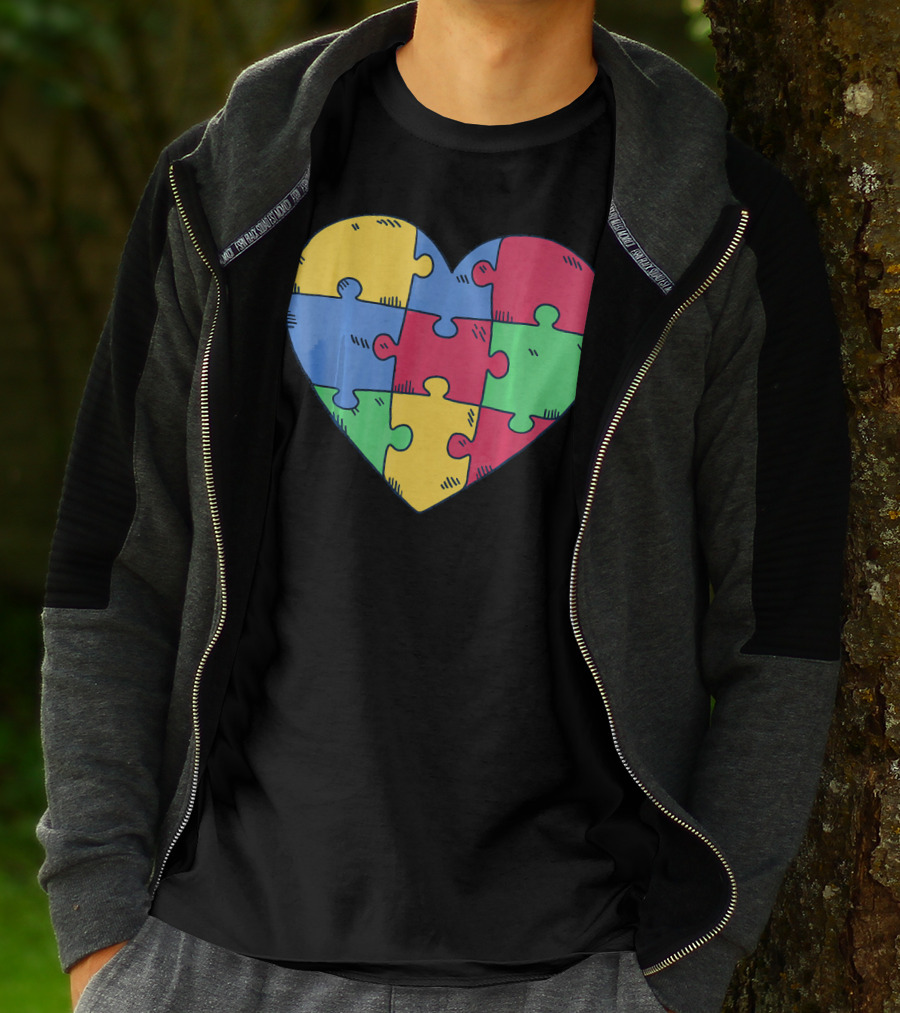 Autism Awareness Puzzle Heart Valentine Multicolor T-Shirt