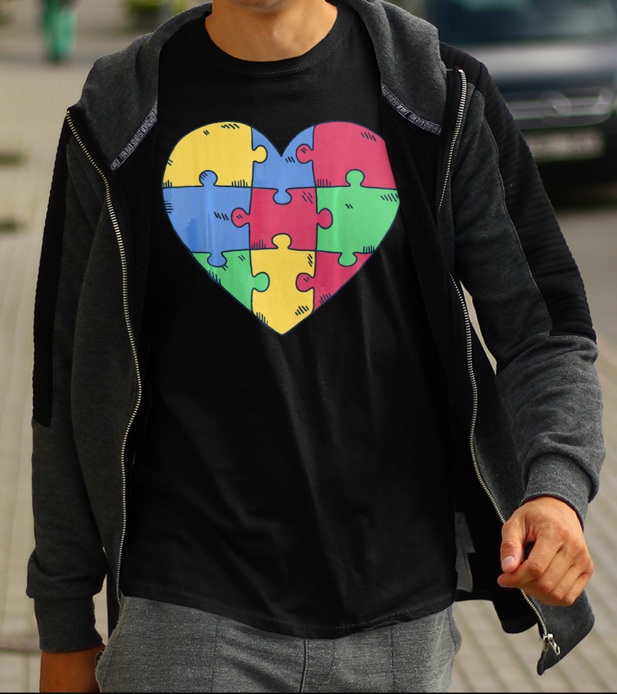 Autism Awareness Puzzle Heart Valentine Multicolor T-Shirt