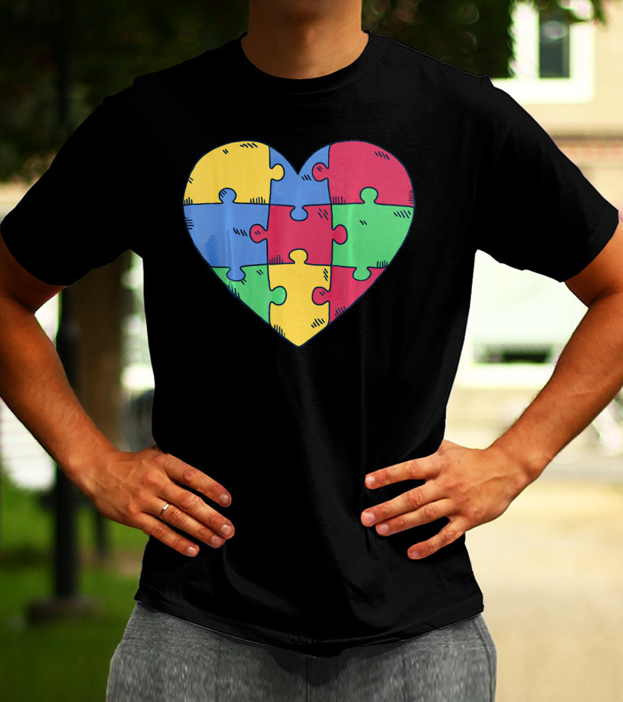 Autism Awareness Puzzle Heart Valentine Multicolor T-Shirt