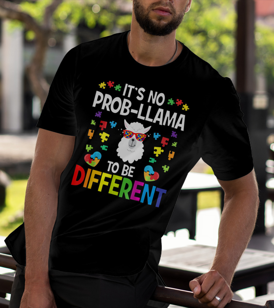 It's No Prob-Llama To Be Different Autism Awareness Puzzle Pieces T-Shirt