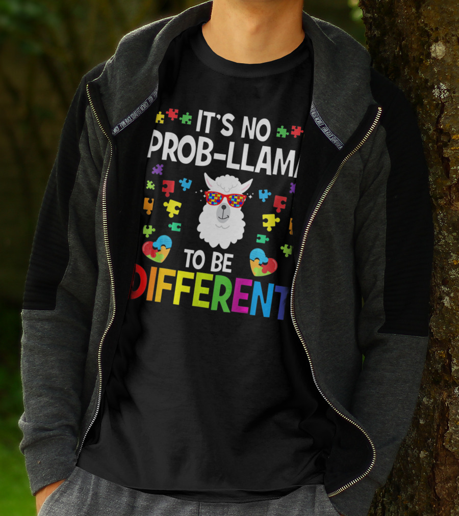 It's No Prob-Llama To Be Different Autism Awareness Puzzle Pieces T-Shirt