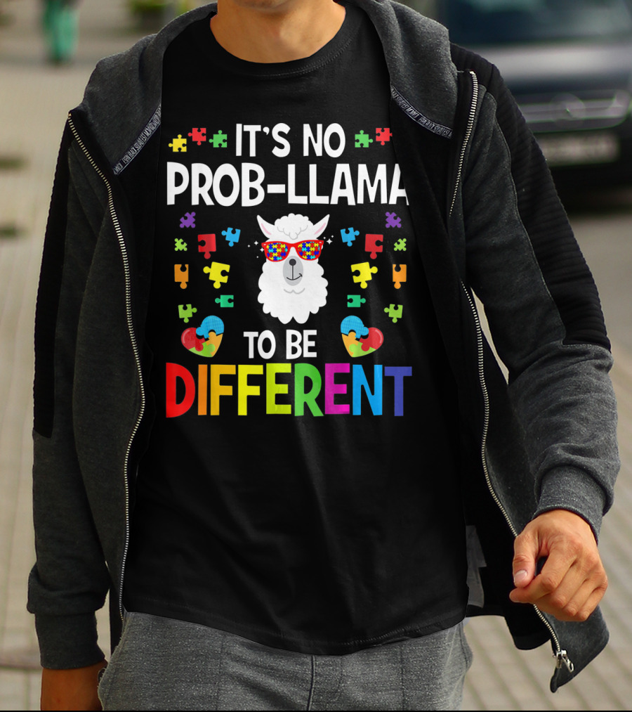It's No Prob-Llama To Be Different Autism Awareness Puzzle Pieces T-Shirt