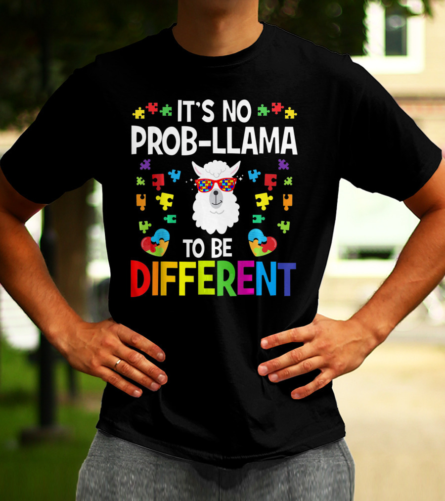 It's No Prob-Llama To Be Different Autism Awareness Puzzle Pieces T-Shirt