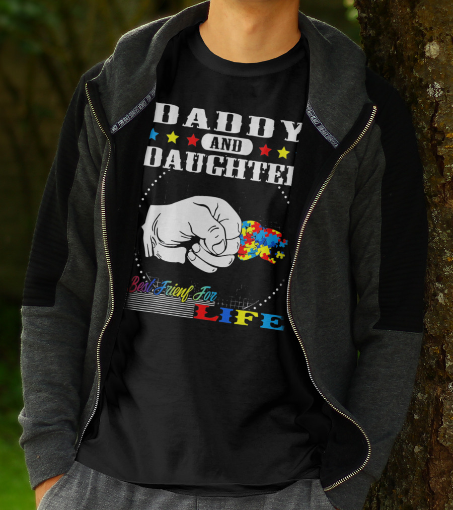 Daddy And Daughter Best Friends For Life Autism Awareness Puzzle Pieces T-Shirt