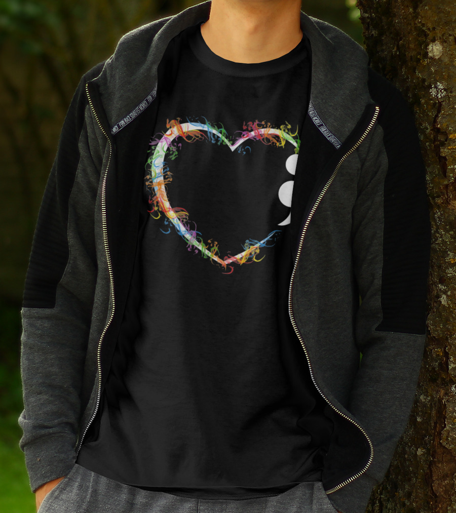 Heart Semicolon Rainbow Suicide Prevention Awareness T-Shirt