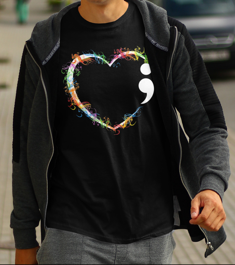 Heart Semicolon Rainbow Suicide Prevention Awareness T-Shirt