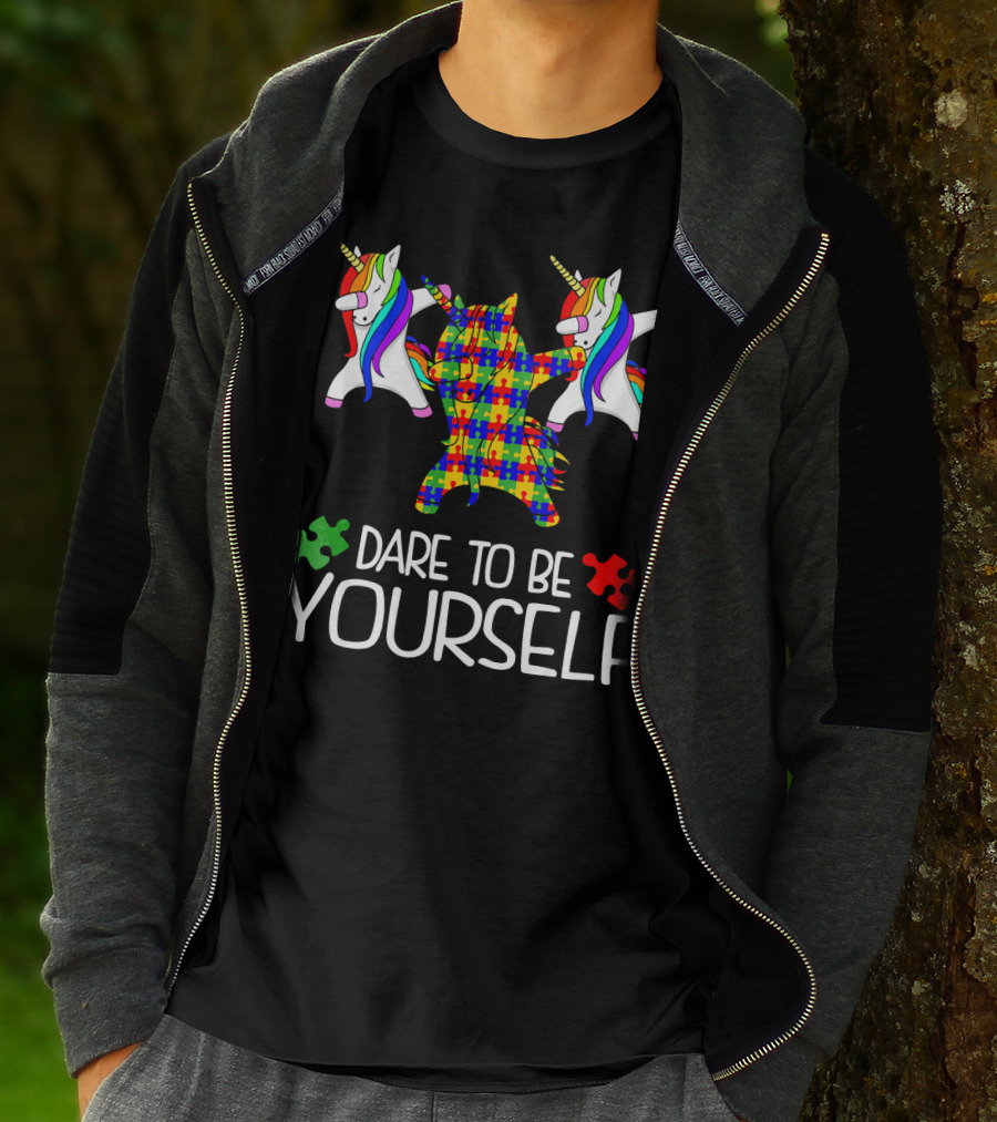 Dare To Be Yourself Autism Awareness Unicorn Puzzle T-Shirt
