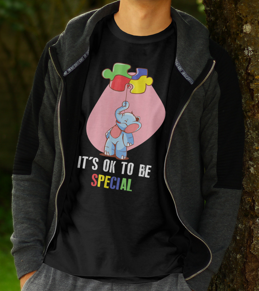It's OK To Be Special Cute Elephant Autis Puzzle Colors T-Shirt