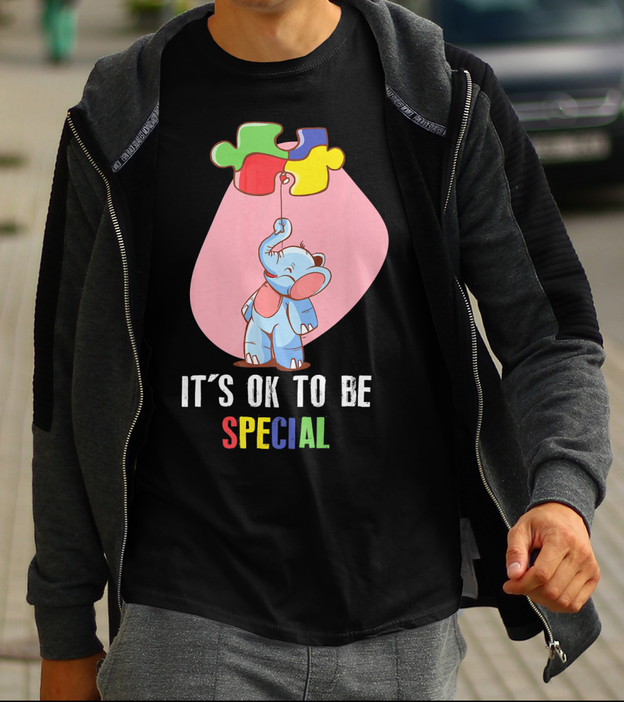 It's OK To Be Special Cute Elephant Autis Puzzle Colors T-Shirt